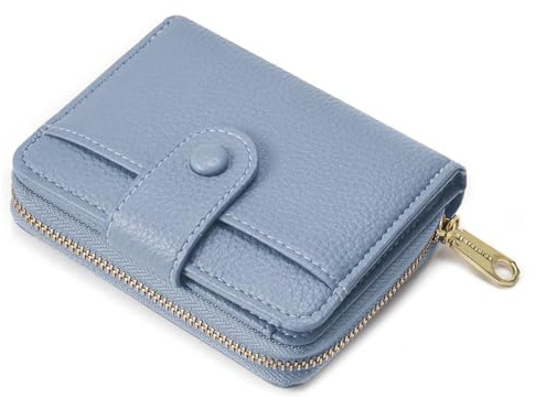 ANYWN Geldbörse Damen klein aus Weichem Leder, Kleines Portemonnaie Damen, Mini Geldbeutel mit Großes Zipper Münzfach Blau