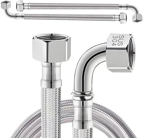 2 Stück Flexschlauch 3/8 Üwm X 3/8 Üwm (90° Bogen),30CM Flexschlauch Edelstahl,3/8 Zoll Flexibler Panzerschlauch mit 90° Bogen,WasserhahnSchlauch für Wasserhahn Eckventil Wassererhitzer Bad WC