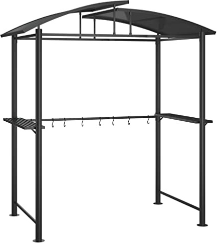 Pavillon de Barbecue avec étagères latérales, Anthracite, 210 x 114 x 230 cm Acier Structure Robuste en Acier avec Toit en Panneaux, abri de terrasse idéal pour Les fêtes de Jardin et Les barbecues.