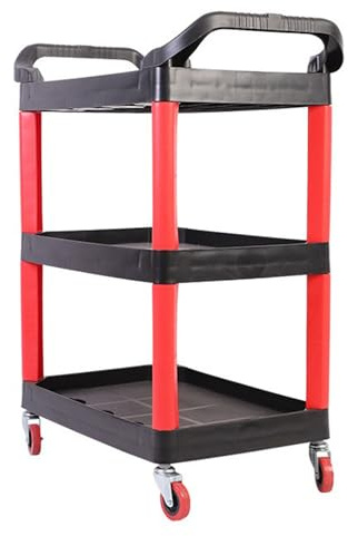WDSOPK Heavy Duty 3 Tier Tool Cart with Wheels Garage nizer for Car Repair Mechanical Parts Storage with Long Hanging Plate & Bucket Mobile Workbench(A
