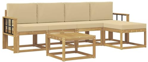 vidaXL Outdoor-Sofagarnitur mit Kissen 6 pcs Weiß und Beige, Garten-Couch, modernes Sofa-Set für draußen, langlebige Möbel, Coole Terrasse, stilvolles Loungen im Freien