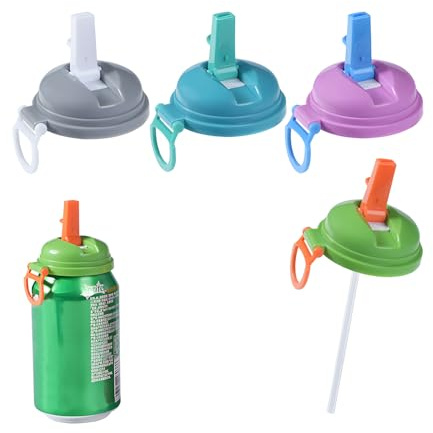 4Pcs Soda Can Lids with Straw, Plastic Can Lids for Fizzy Drinks, Reusable Anti-Dust Cans Covers, Multicolor Durable Cans Lid for Standard Canned Beverage, Soda, Beer & Juice