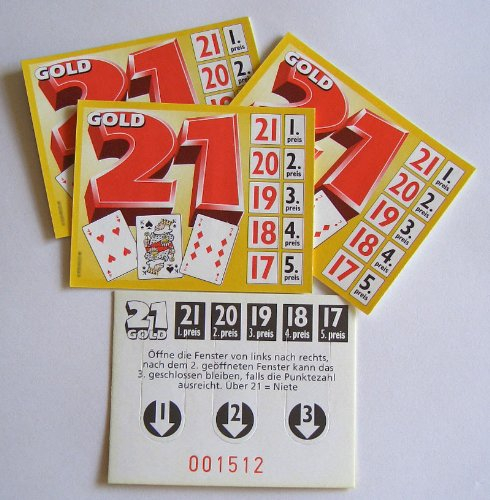 Unbekannt Gewinnspiel Ziffer 21 - Gold - 1000 Lose Knibbelkarten für Kneipen, Vereine, Feste, Party, Geburtstage