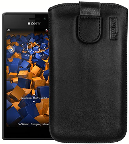 mumbi Echt Ledertasche kompatibel mit Sony Xperia M2 Hülle Leder Tasche Case Wallet, Schwarz