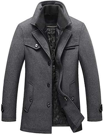 Lavnis Herren Warm Wollmantel Stehkragen Wintermantel Kurzmantel Winter Jacke Business Freizeit Style4 Grey M