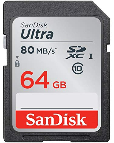 SanDisk Ultra SDXC Memory Card Up to 80 MB/s, Class 10, U1, 64 GB, Black/Grey