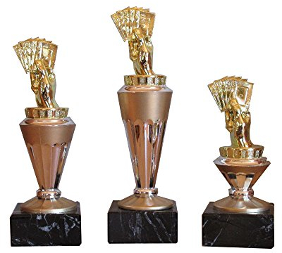 3er-Serie Poker/Skat-Pokale (GH) auf Marmorsockel mit Wunschgravur