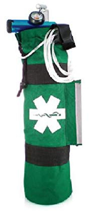 LINE2design Oxygen Cylinder Sleeve Bag - EMS First Responder Emergency Medical Oxygen Bag Portable Travel Size Cylinder Holder with Star of Life Logo - Side Pockets and Adjustable Side Straps - Green