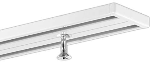 Gardinenschiene 3,20 m (2 x 1,60 m + Verbinder) Vorhangschiene, alle Längen bis 4,00 m möglich, Aluminium, weiß, 2-läufig, vorgebohrt, hochwertig, flach