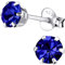 EYS JEWELRY Damen Ohrstecker 925 Sterling Silber – 5 mm runde Zirkonia Kristalle in Saphirblau – Klassische Silber Ohrringe für Frauen