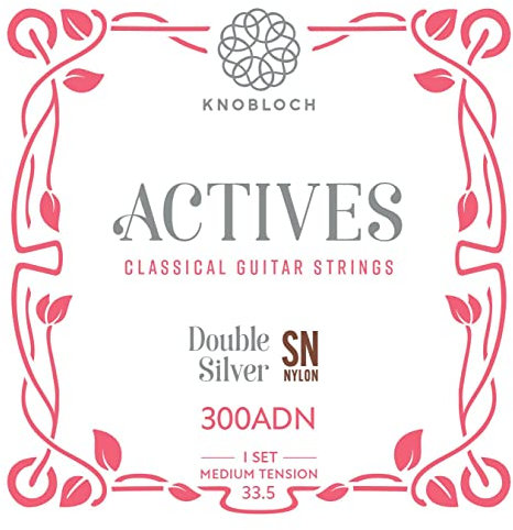 KNOBLOCH STRINGS - Cuerdas de Guitarra Española | 300ADN Actives Double Silver SN Nylon | Tensión Media 33.5 | Graves Brillantes, Agudos Matizados | Juego cuerdas Flamenca y Clásica | Fabricado España