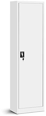 Jan Nowak Armoire de Bureau Métallique C001A 4 Etagères Tôle d'acier Portes Battantes Verrouillable 185 cm x 45 cm x 40 cm (Blanc)