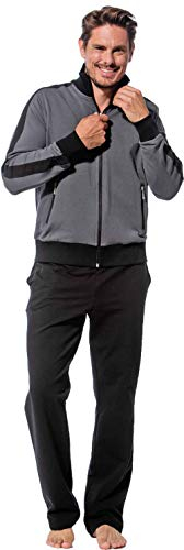 Morgenstern Hausanzug Herren Set Trainingsanzug Freizeitanzug Baumwolle 2-teilig graue langarm Jacke lange schwarze Hose Größe XL