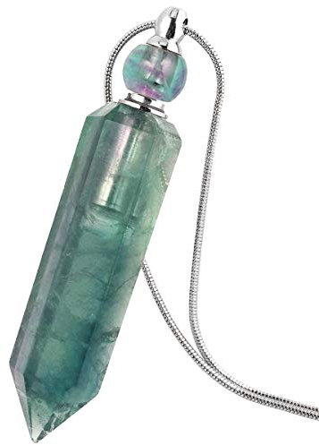 Nupuyai Essential Oil Diffuser Aromatherapy Necklace, Irregular Healing Crystal Point Stone Perfume Pendant with Long Chain, 70cm Fluorite Multicolour-1