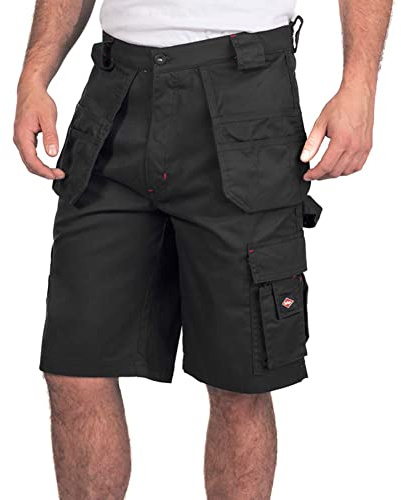 Lee Cooper Herren Triple-genähtes Holster Pocket & Multi-Werkzeug-Taschen Frachtarbeitssicherheit Kurze Hose, Schwarz, 32 Taille
