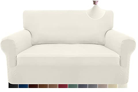 Granbest Stretch-Sofabezug für 2 Sitzer, superweicher Spandex-Sofa-Schonbezug für Hunde, Haustier-Couch, Möbelschutz mit elastischer Unterseite (2 Sitzer, Creme)