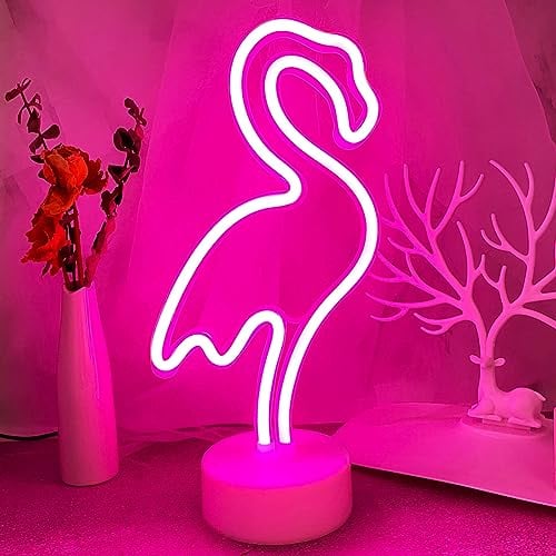 YIVIYAR Flamingo-Neonlichtschilder, Mädchen-Nachtlicht, Flamingo-Dekor, USB/Batterie, Rosa, Dekor, Flamingo-Neonlampe mit Halterung, Flamingo-Geschenke für Frauen