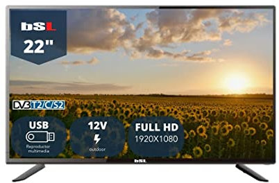 TV 22” Pulgadas BSL-22112V | LED | con USB Reproductor Multimedia | TDT2 (DVBT2)| Conector HDMI | 1366 x 768 | Clase de eficiencia energética F | Alimentación 12v y 220v