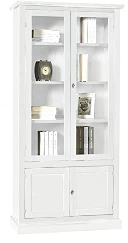 Mar.c.a. Design, Vitrine en Verre et Bois, Noyer Foncé - Vitrine Salon et Meuble de Rangement avec Casiers, Étagères et Tiroirs - Bibliothèque Blance, Meuble Salon et Salle à Manger 90x41x186H