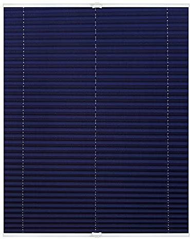 Lichtblick Plissee Klemmfix, ohne Bohren, verspannt, lichtdurchlässig, Blickdicht, mit eleganter Crushed Optik, Klemmträger mit Metallkomponente Blau,90 cm x 130 cm (B x L)