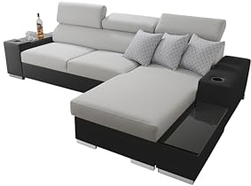 All4All Ecksofa mit Schlaffunktion Sante 291x182 cm - Sofa mit Bettkasten - Schlafsofa L-Form - Eckcouch - für 3 Personen - Seite rechts - Grau/Schwarz - Sawana 84 + EKJ 5 - Modern 26