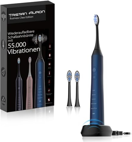 Schallzahnbürste - 60 Tage Akku - 55 000 VPM - 5 Modi + 2 Zahnbürstenköpfe - Tristan Auron elektrische Zahnbürste in blau