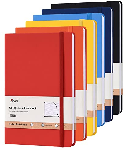 SUIN A5 Hardcover Lined Notebooks, Assorted Colors, 6 Pack, 200 Pages Each
