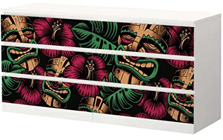 MyMaxxi - Klebefolie Möbel passend für IKEA Malm Kommode - Motiv Tiki Hawai Masken - Möbelfolie selbstklebend - Dekofolie Tattoo Aufkleber Folie für Wohnzimmer, malm_Groesse:6 Schubladen breit