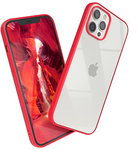 EAZY CASE Clear Hybrid Bumper Hülle kompatibel mit iPhone 12 Pro Max, Handyhülle mit Ultra Aufprallschutz, Stoßfest und Kratzfest, dünne Schutzhülle mit Kameraschutz, Slim Cover Handy Case, Rot