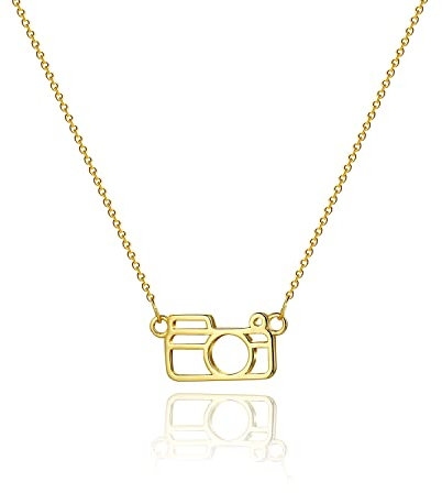 Tasiso 14K Gold Camera Pendant Necklace for Women Dainty Tiny Camera Chain Necklace Minimalist Photographer Jewelry Gift, Brass, No Gemstone