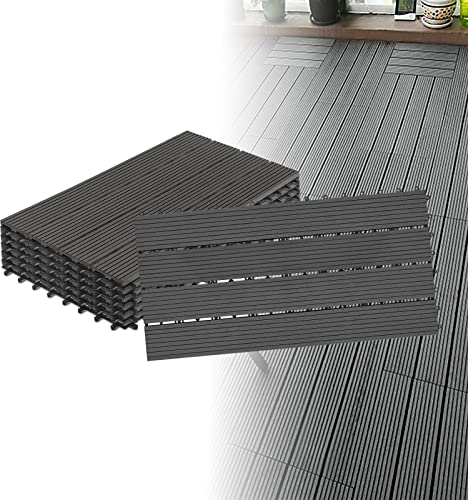 LZQ WPC Terrassenfliesen Klickfliesen Holzoptik Terrassendielen Fliese für Balkon Garten Bodenbelag, 30 x 60 cm Filterbares Wasser Kunststoff Fliesen Zuschneidbar (12 Stück / 2 m²,Anthrazit)