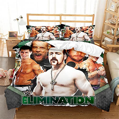 ESAAH 3D WWE Bettwäsche-Sets, 3-teiliges Ultraweiches Bettbezug Set Mit Kissenbezügen, Mikrofaser,Bettbezug Und Kissenbezug (A3,135x200cm+80x80cmx1)