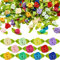 Lot de 300 mini roses en ruban pour travaux manuels, fleurs artificielles en tissu avec feuilles vertes, rosettes de couleur mélangée, petits rubans de fleurs, mini roses pour couture, nœuds,