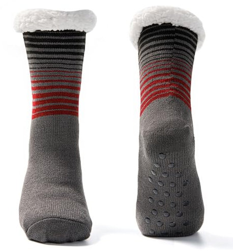 JOMIX Calze Antiscivolo Uomo Invernali Termiche Calde Lunghe Imbottite Pile Sharpa Calzini Pantofole Pesanti Anti-Freddo Felpate MU7427 (Grigio Scuro, 39-46)