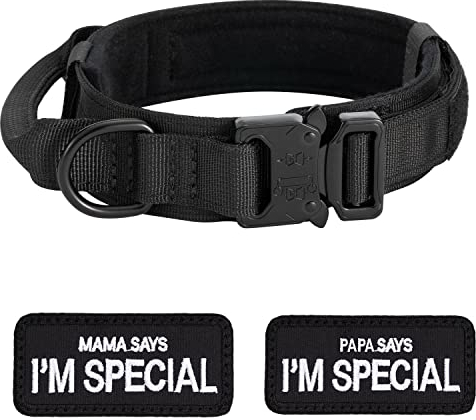 Hundehalsband Verstellbar mit Kontrollgriff, Taktisch Halsband Nylon, Hunde Halsband Gepolstert, Metallschnalle, für Mittlere Große Hunde Jagd Training Outdoor, Schwarz XL