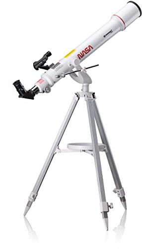 ISA Space Exploration Teleskop NASA 70/700 AZ mit azimutaler Montierung, Aluminiumstativ, LED-Leuchtpunktsucher und Smartphone-Kamera-Adapter für Einsteiger