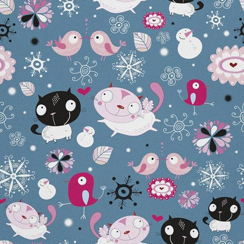 HEKO PANELS Stoff Oxford Wasserdichte Meterware Canvas-Stoff Polyester Stoff Zum Nähen Nähstoffe Möbelstoffe Dekostoffe Handwerken Wasserabweisend Blickdicht Katzen Vögel 2 Meter 155 x 200 cm