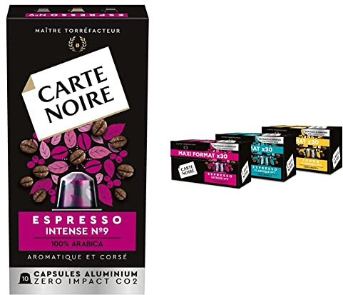 Carte Noire - Cafe Espresso Intense n9 & Assortiment Capsules Cafe - N6 Lungo, N7 Classique, N9 Intense - 3 x 30 Capsules Aluminium Compatibles Nespresso