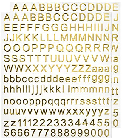 sourcing map Alphabet Letters Number Stickers 3D Foil Glitter Self Adhesive for Resin Mold Sign Scrapbooking Crafts Gold 2 Sheets