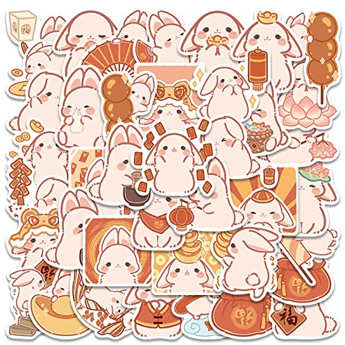 Roadoor Niedliche Kaninchen-Aufkleber, 40 Stück, wasserdichte Vinyl-Aufkleber, Cartoon-Animei-Häschen, Aufkleber für Wasserflaschen, Laptop, Skateboard, Gepäck, Fahrrad Kaninchen 4-8cm