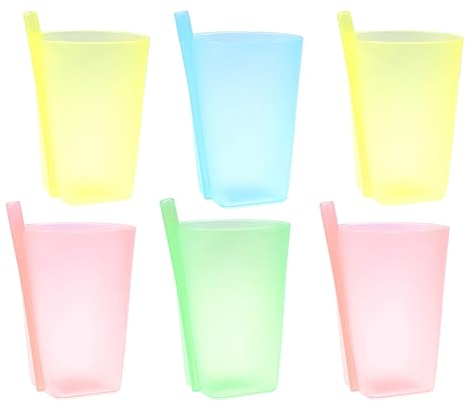 Operitacx Lot de 6 gobelets réutilisables en plastique pour enfants avec pailles intégrées, gobelets en plastique coloré pour enfants et tout-petits, pique-niques