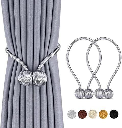 TopHomer 2 Stück Magnetische Vorhang Raffhalter, 10 Farben | Für Wohn-/Schlafzimmer, Bad & Esszimmer, passt zu Vorhängen/Gardinen/Duschvorhänge (Silber)