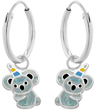 LOVE YOUR CITY Ohrringe, Creole kleiner Glitzer Panda, Koala Bär. Tier Schmuck Geschenke für Mädchen, Kinder, Kinderschmuck aus 925 Sterling Silber mit Emaille