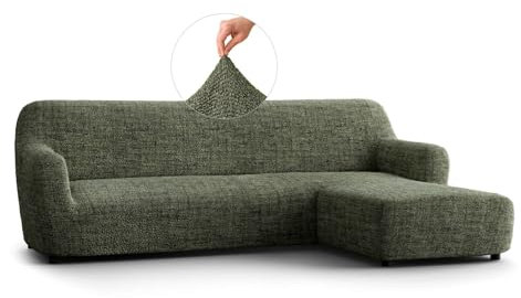 PAULATO - Bezug für Sofas mit rechter Halbinsel, Sofabezug Ecksofa L Form Stretch Mikrofaser, kratzfestes und maschinenwaschbares Gewebe, WavyTech-Technologie, Made in Italy - Vittoria Grün