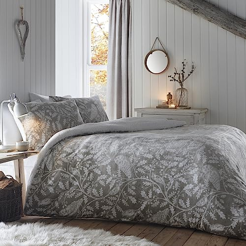 Dreams & Drapes Lodge - Set copripiumino in pile con gufi del bosco, per letto singolo, colore: salvia