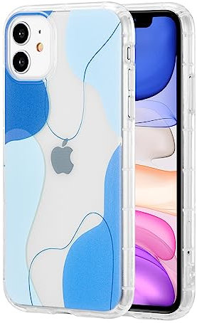 DEFBSC Compatible with iPhone 11 Case(6.1 inch), Transparent Color Mix Aesthetic Design Soft TPU Bumper Slim Thin Shock-Absorbing Protective Phone Cover - Blue