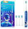 Spazzolino Elettrico Bambini 3-6-12-18 Anni Spazzolino Elettrico Bambina Bambino Bimbo Con Timer Luci LED Arcobaleno E 4 Testine (Astronauta Blu)