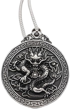 Collier dragon chinois pour hommes, Collier de caractères chinois dragon, Collier pendentif dragon hip hop avec chaîne de 23,6, Acier inoxydable Punk rock Pendentif Dragon Kanji