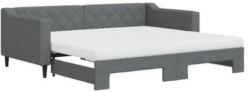 vidaXL Tagesbett, Sofabett Ausziehbar mit Matratzen, Gästebett Schlafsofa für Schlafzimmer Wohnzimmer, Sofa Ausziehbett, Dunkelgrau 90x190cm Stoff