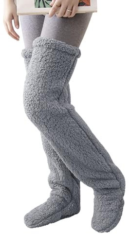 TINAYAUE Plush Over Knee Socks Winter Warm Long Stockings Womens Thigh High Socks for Ladies Girls Thermal Sleeping Socks Cozy Thick Leg Warmers from Leg to Feet Fuzzy Home Casual Slipper Stockings
